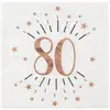 Sachet de 10 Serviettes âge étincelant métal 80 ans Rose Gold