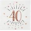 Sachet de 10 Serviettes âge étincelant métal 40 ans Rose Gold