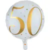 RueDeLaFete Ballon Aluminium 50 ans Joyeux Anniversaire Blanc et Or