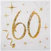 Serviettes en Papier Anniversaire - Blanc et Or - 60 ans - JOUR DE FETE - Adulte