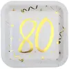 Assiette - 80 Ans - Blanc et Or - Lot de 10 - Carton - Pour Adultes