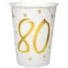 Sachet de 10 Gobelets métallisés (blanc/Or) 80  ans