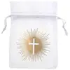 6 BOURSES CÉRÉMONIE RELIGIEUSE 7.5X10CM BLANC OR
