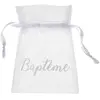 Pochons de Baptême - LE GEANT DE LA FETE - Lot de 6 - Organdi - Blanc - 7.5 x 10 cm
