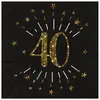 SANTEX 10 Serviettes papier Joyeux anniversaire 40 noir et or 18 33 x 33 cm