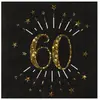 SANTEX 2 Lots de 10 Serviettes de table en papier anniversaire 60 ans noir et doré or REF/6790 (16.5cm)