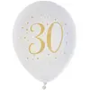 Santex Ballon latex anniversaire 30ans blanc et or 23cm (x8) REF/6571