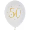 Ballon latex anniversaire 50ans blanc et or 23cm (x8) REF/6571
