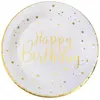 Sachet de 10 Assiettes Happy Birthday métal, Blanc/Or