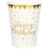 SANTEX 6746-1, Sachet de 10 Gobelets Happy Birthday métal, Blanc/Or