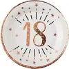 SANTEX Assiette anniversaire 18 ans blanche et rose gold 22.5cm (x10) REF/7348 Matière carton