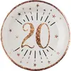 SANTEX Assiette anniversaire 20 ans blanche et rose gold 22.5cm (x10) REF/7348 Matière carton