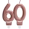 SANTEX REF/6932 -Décoration gâteau anniversaire avec bougie 60 ans rose gold métallique (x1)