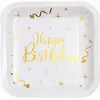 Sachet 10 Assiettes carrées HAPPY BIRTHDAY, Blanc/Or