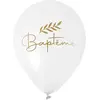 SANTEX 6 Ballons en latex Baptême de 30cm REF/8009 Blanc et doré or.