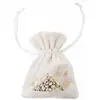 Sachet de 4 Bourses velours Baptême fleuri, Blanc/Or