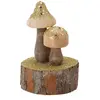 Deux petits Champignons en bois foncé pailletés or sur socle 9cm