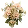 bouquet 9 tiges 5 roses artificielles 40.5cm rosé - chaks 11569-01