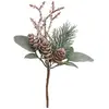 Bouquet givré vert de 2 branches Hiver sur tige 14cm