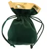Lot de 3 Bourses velours 12cm bordures dorées, Vert foncé