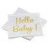 Sachet de 20 Serviettes Hello Baby blanches impression dorée