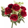 Bouquet de 6 Roses et feuillage, 43cm rouge
