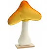 Grand Champignon Velours Orange/Jaune sur socle bois naturel 30cm
