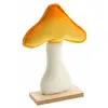 Champignon Velours Orange/Jaune sur socle bois naturel 20cm