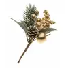 Tige Feuilles, pomme de pin, et Baies or 13cm