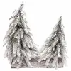 Centre de table en bois avec 2 Sapins enneigés réalistes 20x22cm
