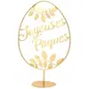 Grand Oeuf Joyeuses Pâques en métal doré sur pied rond 55cm