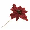 Fleur Poinsettia 11cm sur tige avec paillettes or, Lie de vin