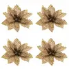 Lot de 4 Fleurs Poinsettia 6cm avec paillettes or, Jute