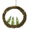Couronne Noël rotin avec 3 sapins et 30 leds ˜ 28cm à suspendre
