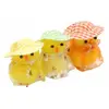 Lot de 3 Poussins jaunes avec chapeau et ciré tulle fleuri 5,5cm