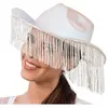 Chapeau cowgirl irisé avec franges, Blanc