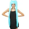 Perruque Cosplay longues couettes 99cm avec frange, Bleu flashy