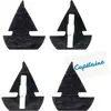 Sachet de 6 marque-places Voilier sur pince, Noir