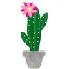 Déco Cactus et fleur bois sur socle pot effet ciment 31cm