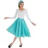 Jupe longue à pois blancs 60's + Bandeau, Turquoise