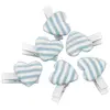 Set de 6 Pinces Coeurs 2,6cm, Rayures Bleu pastel