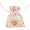Set de 4 Bourses Rayées, Rose pastel