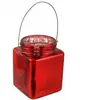 Photophore Carré en verre avec anse métal 10cm, Rouge
