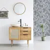 BOIS DESSUS BOIS DESSOUS HANA  Meuble de salle de bain en mindi massif et cannage 85 cm Berah Getah