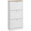 HOMCOM Armoire à chaussures 3 portes abattantes 2 compartiments panneaux particules blanc aspect chêne clair