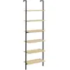 HOMCOM Étagère échelle industrielle 6 étagères acier noir aspect bois clair