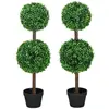 HOMCOM Lot de 2 buis artificiel double boules - cailloux et pot inclus - H.90 cm PE vert