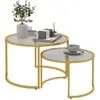 HOMCOM Lot de 2 tables basses gigognes rondes style art déco acier doré verre