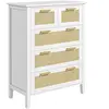 HOMCOM Commode 5 tiroirs cannage en rotin dim. 77l x 37l x 104h cm mdf blanc bois de pin
