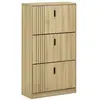HOMCOM Meuble à chaussures design Urban Craft 3 portes abattantes 3 étagères poignées métal noir aspect chêne clair